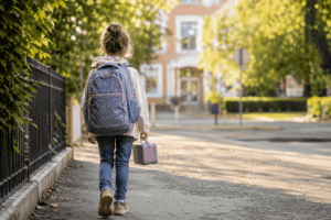 Kind unterwegs zur Schule mit Mealprep Box